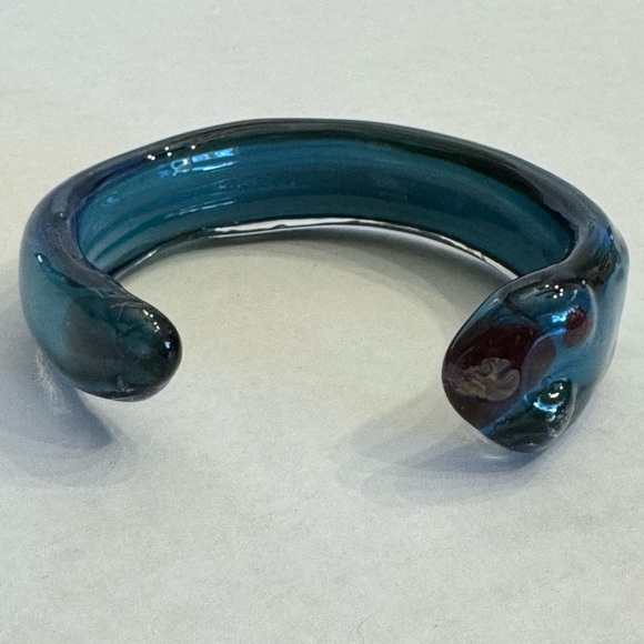 Vintage Hand Blown Art Glass Cuff Bangle Bracelet Aqua Blue Artisan Made - Picture 3 of 14